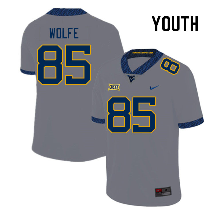 Youth #85 Ryan Wolfe West Virginia Mountaineers College Football Jerseys Stitched Sale-Gray - Click Image to Close